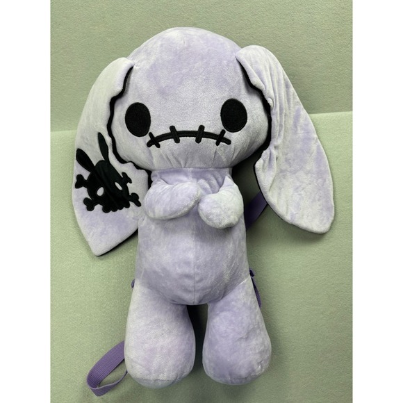 Spookyville Critters Handbags - Spookyville Critters Purple Bunny Plush Backpack Gothic Stitched Bunny Skull Ear